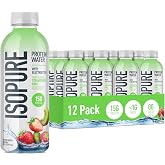 Isopure Clear Protein Water with Electrolytes, 15g Whey Protein Isolate, Zero Sugar, Strawberry Kiwi, 20 fl oz, 12-Pack