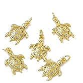 KitBeads 10pcs Cubic Zirconia Sea Turle Charms Brass CZ Ocean Sea Animal Charms 18K Real Gold Plated Tortoise Charms for Jewelry Making Bulk