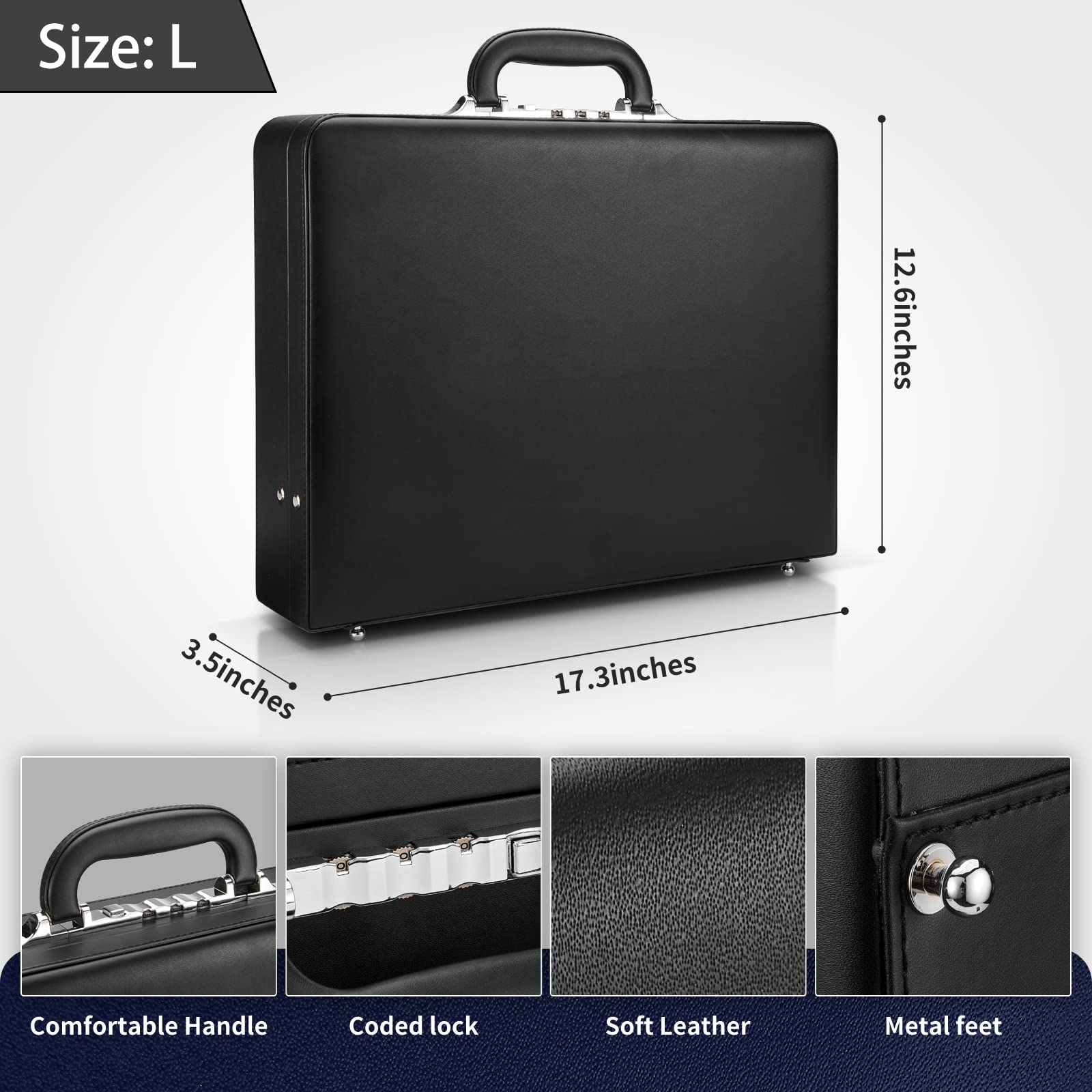 Briefcases for Men, Professional Leather Briefcase with Lock, Hard Shell Business Brief Case, Durable Executive Attache Case for Laptop Documents, Mens Hard Briefcase for Work Office Travel