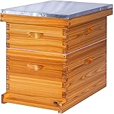 Honey Lake 8-Frame Beehive Complete Bee Hive Boxes Starter Kit Dipped in Beeswax Includes Beehive Frames and Waxed Foundations Sheets (1 Deep Brood Bee Box & 1 Medium Super Box)