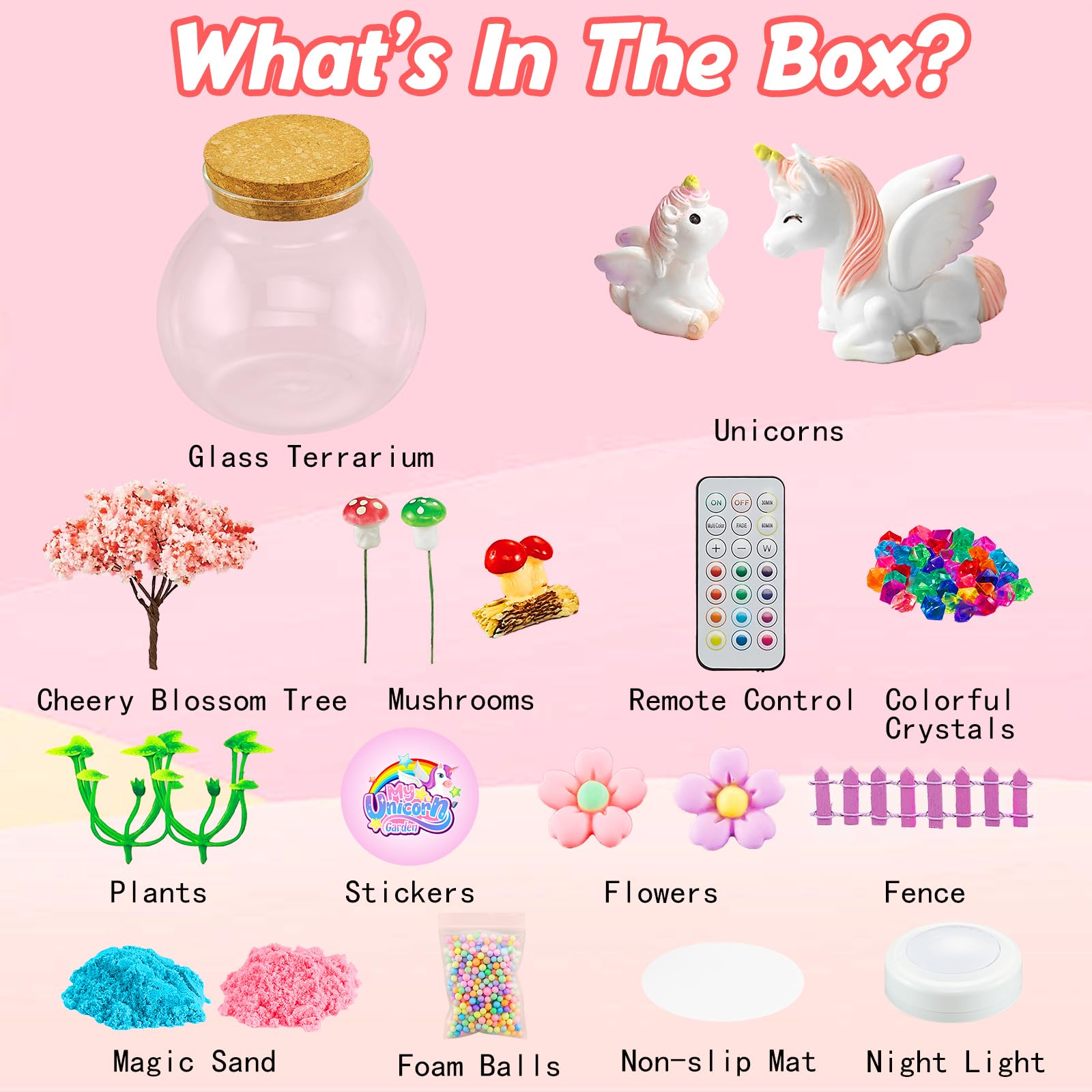 Unicorn Terrarium Crafts Kit for Girls - Make Your OWN Unicorn Night Light with 16 Modes LED Remote Control Birthday Gifts Creativity DIY Toys for Ages 3 4 5 6 7 8 9 10 3-5 4-6 5-7 6-8 Year Old Kids