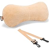 Colingmill 1 Pc Neck Pillow for Recliner Headrest Pillow Bone Shaped Chair Plush with Adjustable Strap Neck Support and Pain Relief Curve Head Cushion for Car Travel Airplane (Coffee)