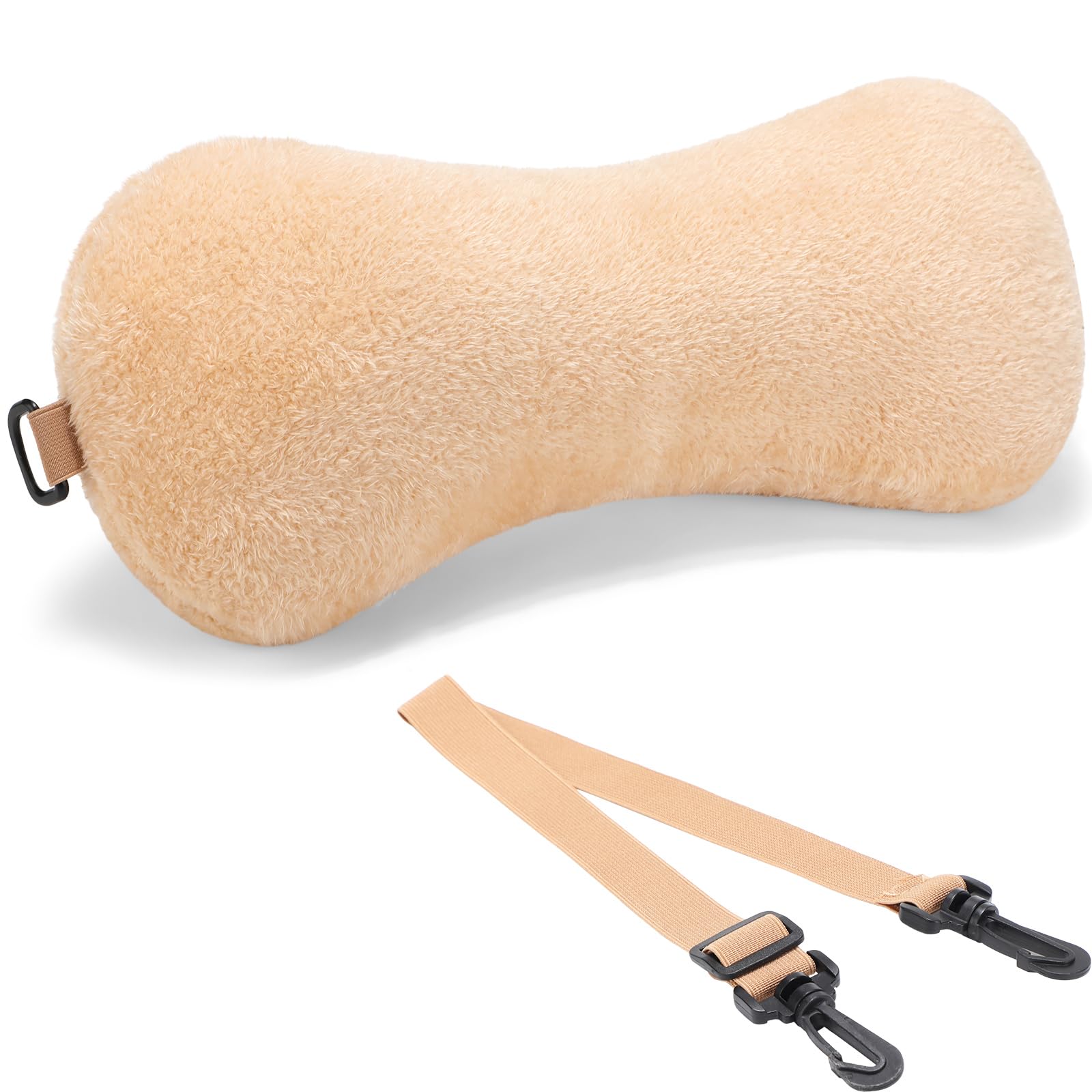 Photo 1 of Colingmill 1 Pc Neck Pillow for Recliner Headrest Pillow Bone Shaped Chair Plush with Adjustable Strap Neck Support and Pain Relief Curve Head Cushion for Car Travel Airplane (Coffee)