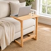 JAYULOR C-Shaped Side Table for Couch, Solid Rubberwood End Table, Natural | Solid rubberwood C table with fixed top, 23.6" W x 15.7" D x 27.6" H, designed for easy reach beside sofa, chair, or bed