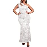 VERWIN Plus Size Sequins Fashion Sleeveless Oblique Collar Mermaid Women's Maxi Dress Evening Dress Party Dress Bodycon Dress