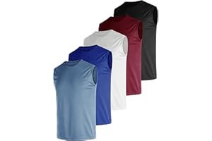 E-LIINJOYE Men's 5 Pack Dry Fit Quick Dry Tech Performance Sleeveless T Shirts Mesh Workout Gym Muscle Running Tank Tops
