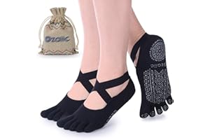 Ozaiic Yoga Socks for Women with Grips, Non-Slip Five Toe Socks for Pilates, Barre, Ballet, Fitness