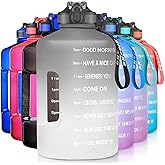 SLUXKE 1 Gallon Water Bottle with Time Marker and Straw, BPA Free 128oz Leak Proof Motivational Large Water Bottle Jug with Handle, Pop Up Open Sports Big Bottle Jug with Comfortable Silicone Nozzle
