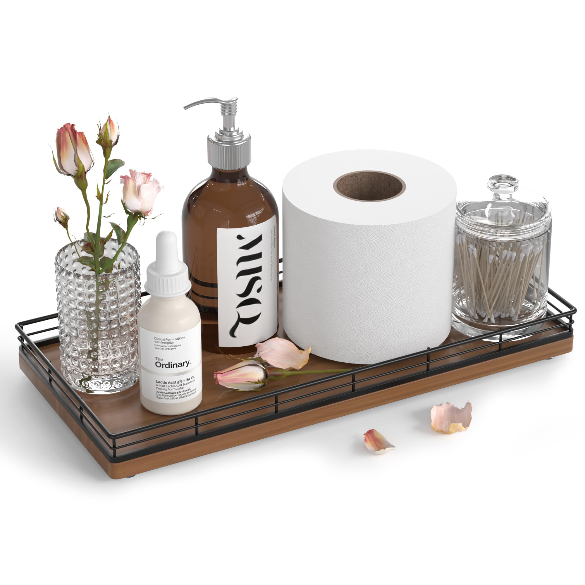 Photo 1 of Oak Bathroom Toilet Tank Tray, 13" Wood Back of Toilet Paper Storage Tank Topper Basket, Vanity Tray for Perfume Makeup Candle Toiletry Organizer for Kitchen Coffee Table Walnut Tray Decor