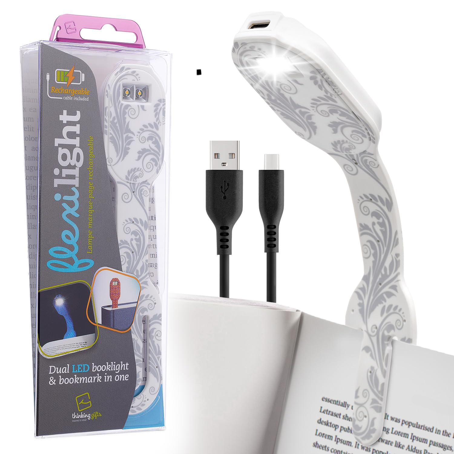 Flexilight Reachargeable Reading Light | 2 in 1 Bookmark Book Light | LED Clip On Reading Lamp | Children and Adult Book Torch | Book Accessories | Gift for Readers, Book Lovers.