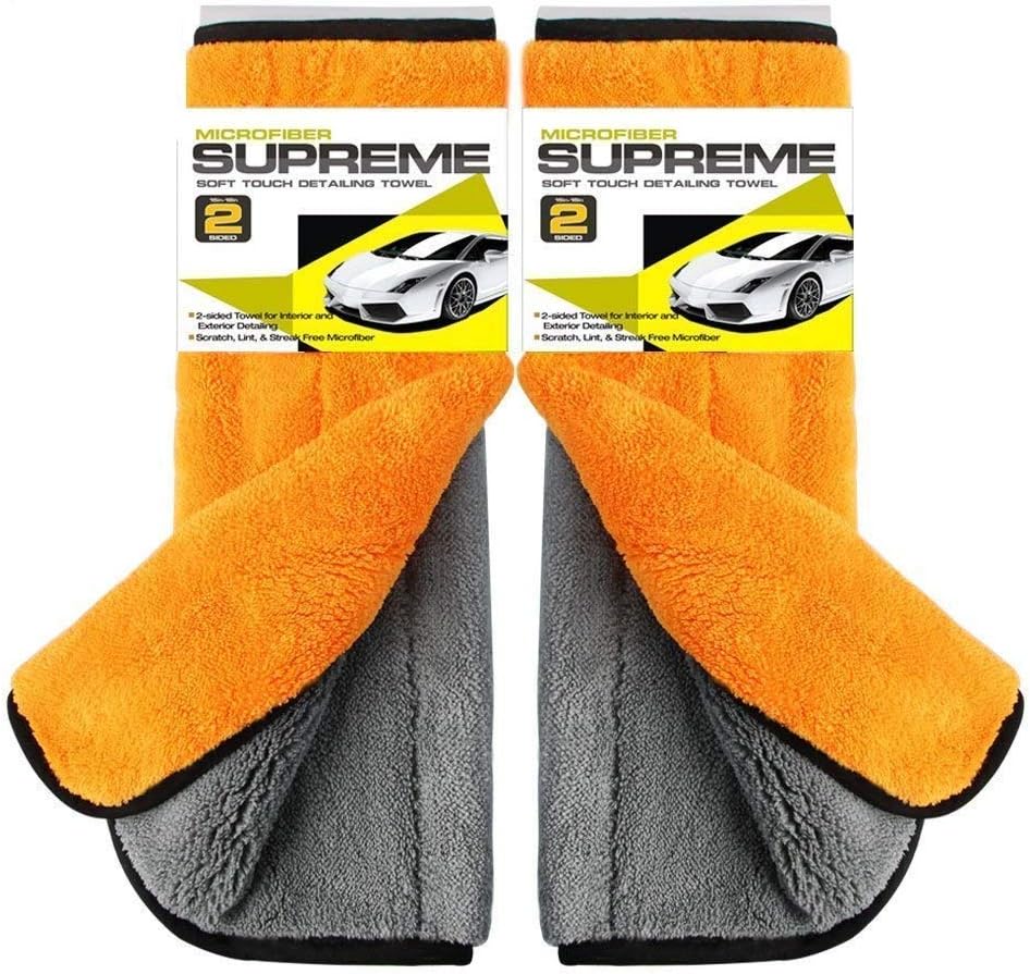 GCGZ 800GSM Microfiber Cleaning Cloths,Car Detailing Towel Polishing Drying Cloth Super Thick 17.7'' x 15'' (Orange Grey-2PCS)