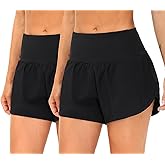 THE GYM PEOPLE 2 Pack Women's High Waisted Running Shorts with Zipper Pockets Liner Quick Dry Athletic Workout Shorts