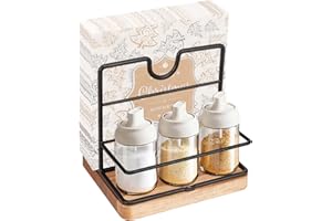 Livabber Napkin Holder, Metal Napkin Storage with Salt and Pepper Shakers Caddy Modern Napkin Dispenser for Table Kitchen Countertop, Not Including Salt and Pepper Shakers (Middle Wooden, Black)