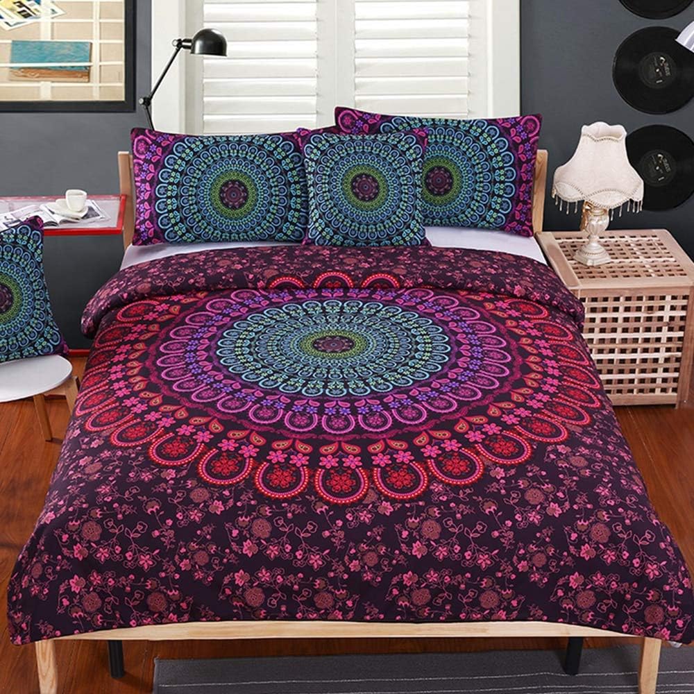 RKR Shop BeddingOutlet Mandala Bedding Set Queen Soft Bedclothes Twill Bohemian Print Duvet Cover Set with Pillowcases 4pcs Bed Set Home (Queen)