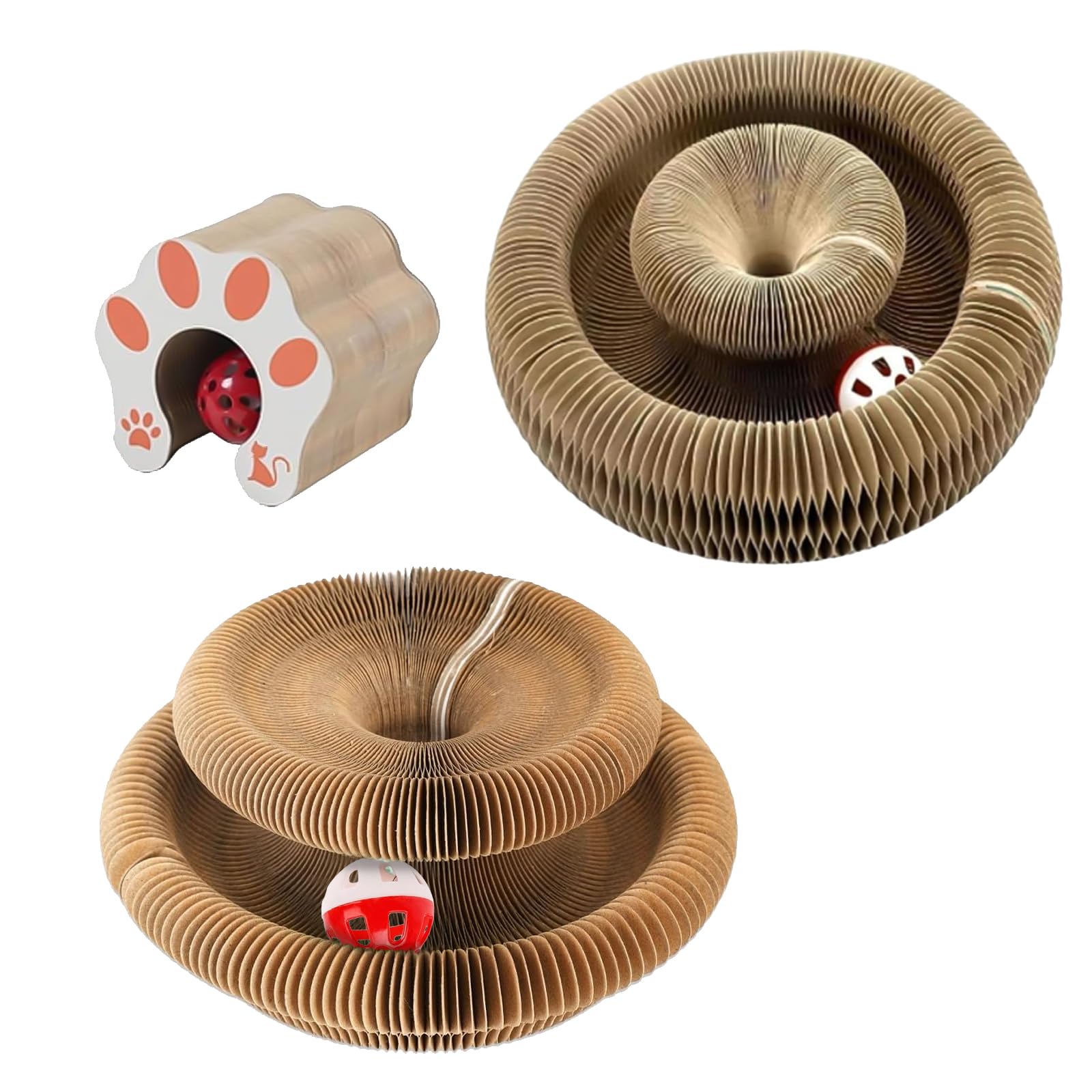 Photo 1 of 2 Pack Cat Scratcher, Magic Organ Cat Toy Scratching Board with Bell Balls, Reversible Corrugated Cardboard for Pet Claw Care