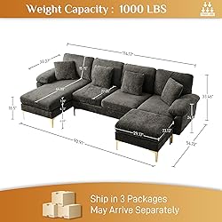 Wrofly U-Shaped Sectional Sofa Couch, 114" Comfy