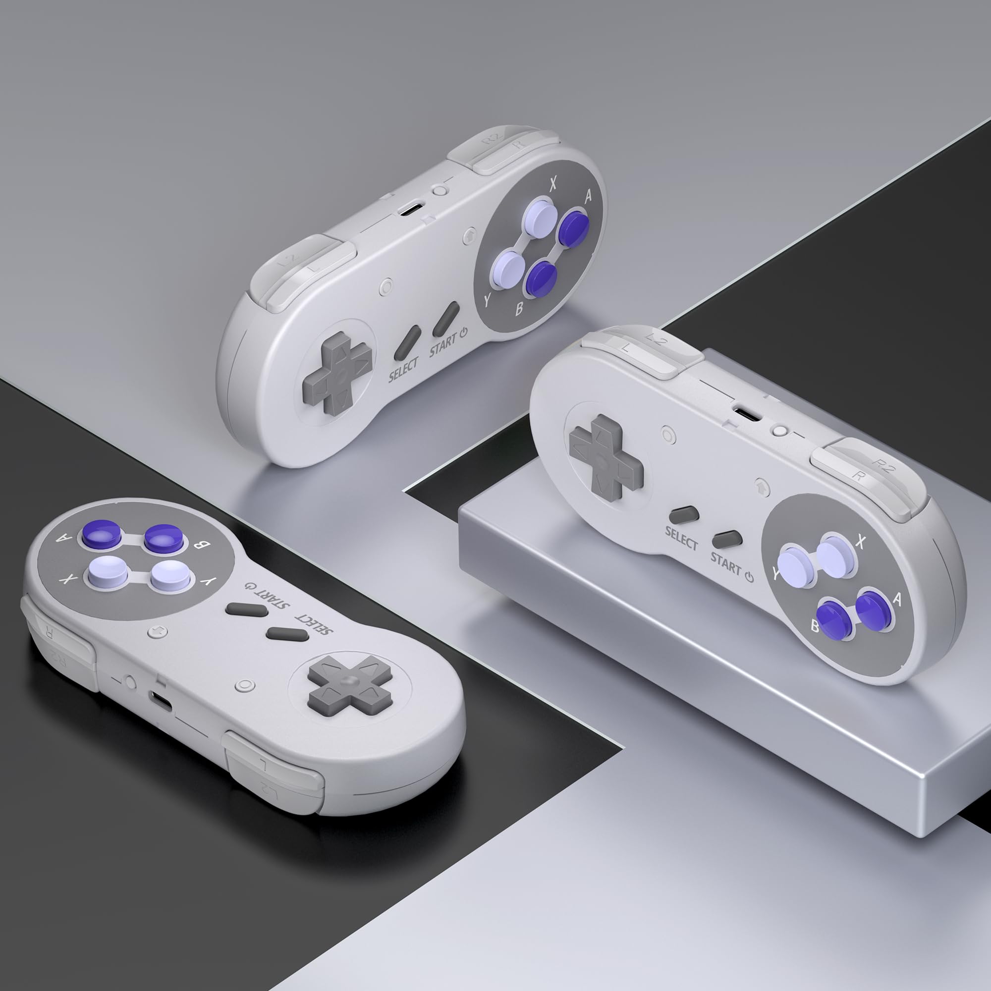 2.4 GHz Wireless SNES Switch Online Controller, USB Receiver, Compatible with Switch/Switch OLED, PC, Mac OS, Android, Steam Deck, Raspberry Pi (Rechargeable) (Plug and Play) (2 Pack) Purple