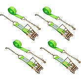 Mimanchi 4inch 40ft Ratchet Straps with Chain Extension Ends,4 Pack,Heavy Duty Tie Down Straps with Grade 70 Chain Hook, Flatbed Equipment for Trucks and Trailers Cargo Control