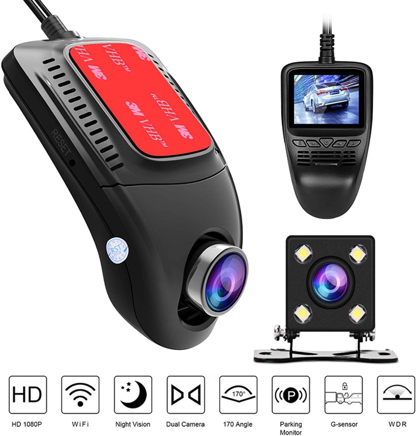 WAOBE Car Dash Cam 2 Inch Screen WiFi FHD 1080P Night Vision Hidden Driving Recorder, 170° Wide Angel G-Sense, Parking Monitor WDR Motion Detection Loop Recording