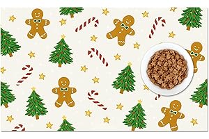 HOMETITUTE Adorable Gingerbread Pattern Pet Food Mat Christmas Decor Dog Bowl Mat Spill-Proof Christmas Party Pet Feeding Mats Funning Candy Cane Cat Food Mats for Indoor Cats 20" x 12"