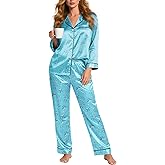 Kallenorox Silky Pajamas for Women 2 Piece Long Sleeve Pj Sets Women's Satin Sleepwear Button Down Loungewear Set