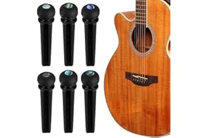 Acoustic Guitar Bridge Pins Set 6-Pack – Slotted Ebony with Abalone Inlay, Compatible with Most 6-String Guitars Including Ma