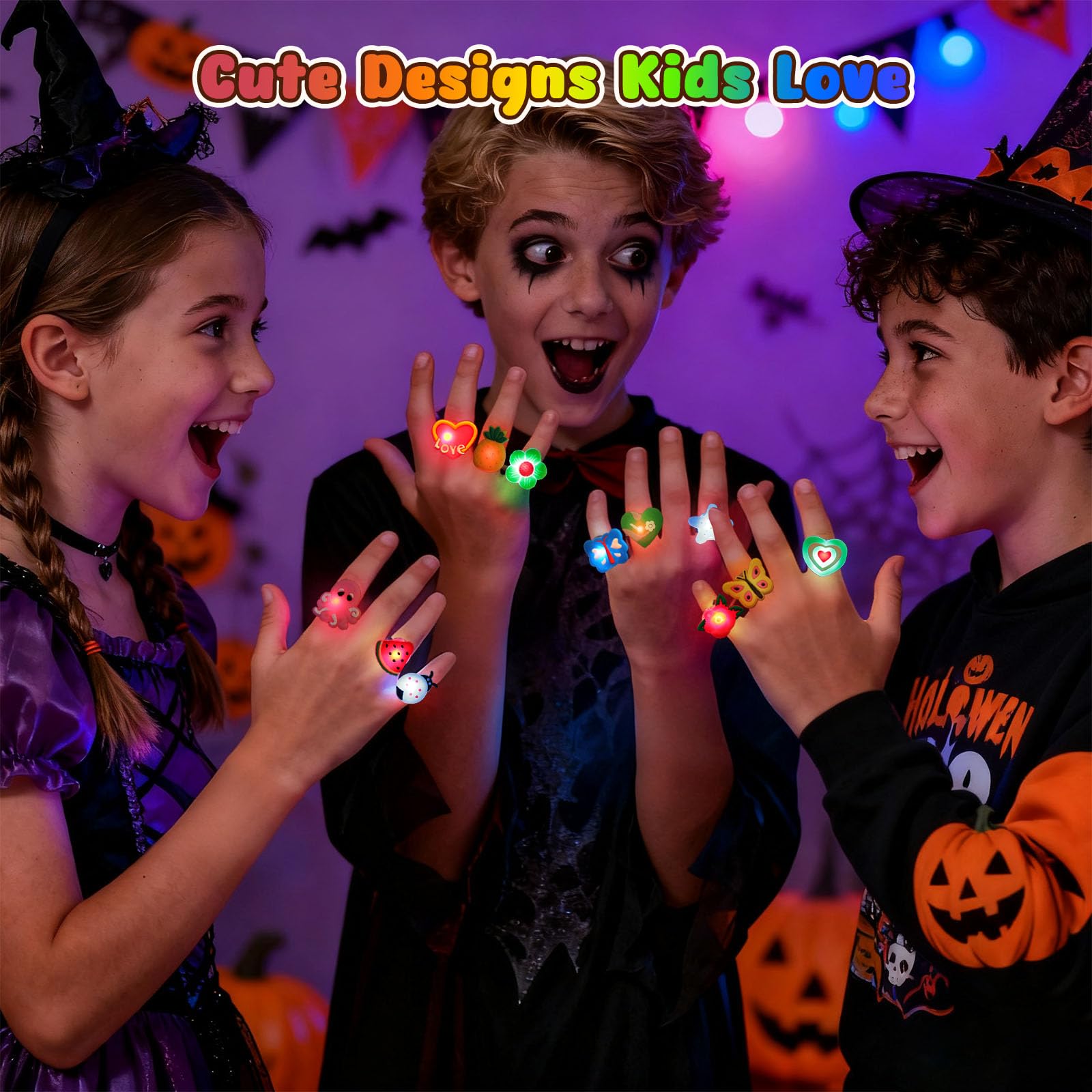 LovesTown 50PCS LED Light up Rings, Light up Toys for Kids Glow in the Dark Party Supplies Flashing for Halloween Christmas Birthday Party Favors Classroom Prizes Goodie Bag Fillers