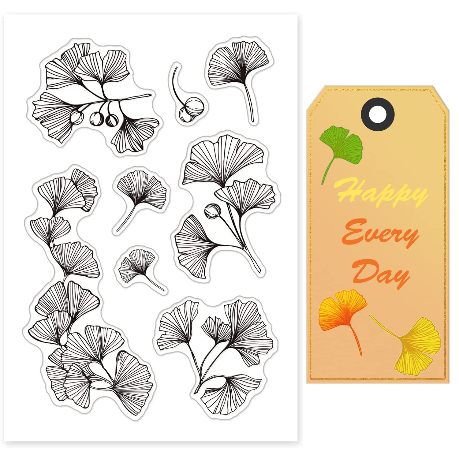 GLOBLELAND Leaves Pattern Silicone Clear Stamps Decorative Rubber Stamp Ginkgo Biloba Pattern Acrylic Stamps for Scrapbooking Photo Card Album Decoration, 160 x 110 mm
