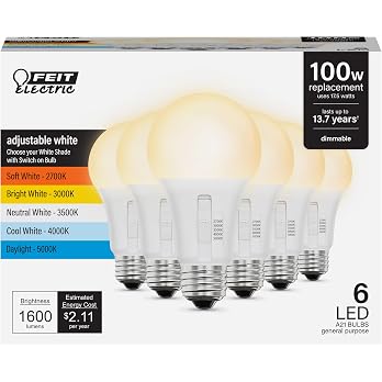 Feit Electric A19 selectable five color temperature LED bulb 10-pack