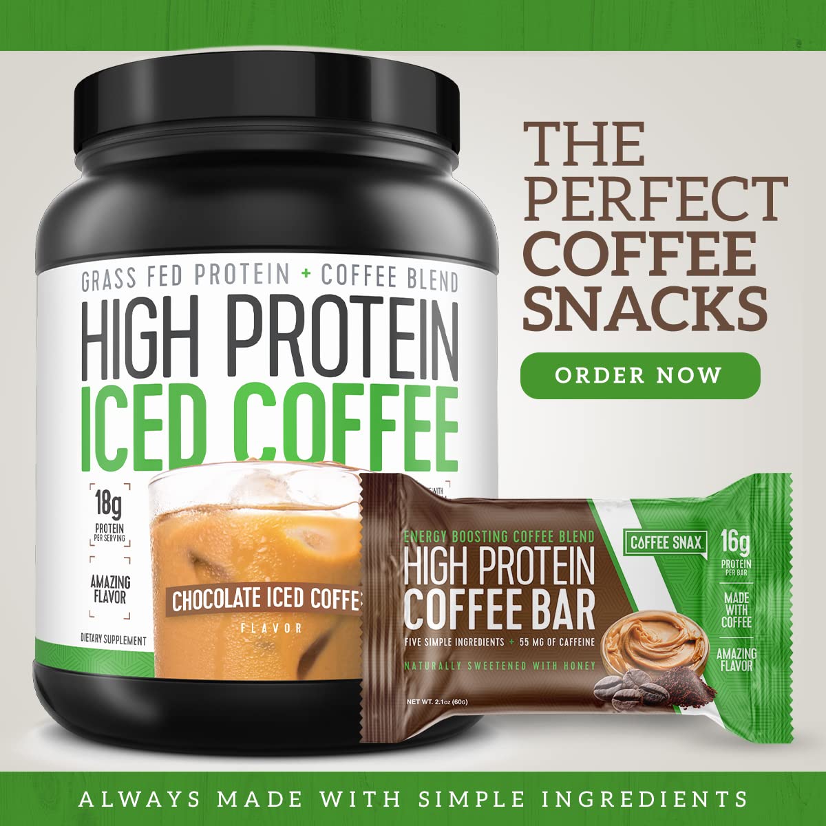 Protein Coffee Energy Bar, Made with Five Simple Ingredients, All Natural, Gluten Free, Non GMO & 16g of Protein, Made with Real Coffee (55mg Caffeine per bar), 12 Bars (Peanut Butter)