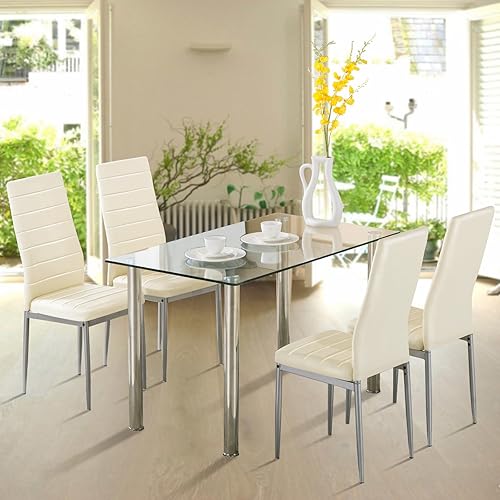 Leather Chairs Mecor Piece Dining Table Set Blade Seater Glass Top