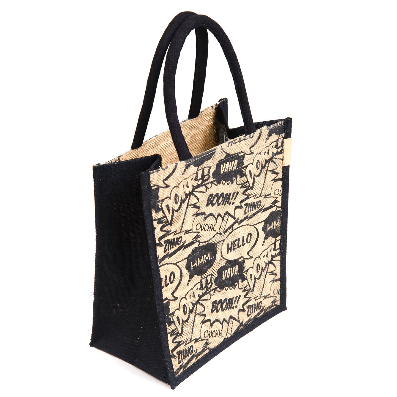 h&b jute waterproof lunch bag for men and women, 11x9x6-inches(multicolour)