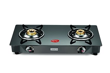 Pigeon Carbon Glass 2 Burner Gas Stove, Black