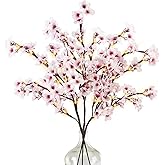 Uieke 3PCS Lighted Cherry Blossom Branches, 30in Artificial Cherry Blossom Flowers with 60 LED Lights Timer Battery Operated Lighted Twig Branches for Vases Wedding Party Home Indoor Decor