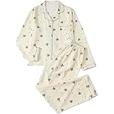 Verdusa Women's 2 Piece Pajama Sets Cute Pj Set Printed Sleepwear Lounge Sets Long Sleeve Button Up Shirt and Pants