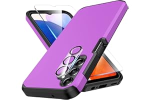 Huness for Samsung Galaxy A15 5G Phone Case, Heavy-Duty Ultra-Thin Dual-Layer Silicone, H8 Glass Screen Protector + Camera Lens Protector, Military-Grade Protection, Purple