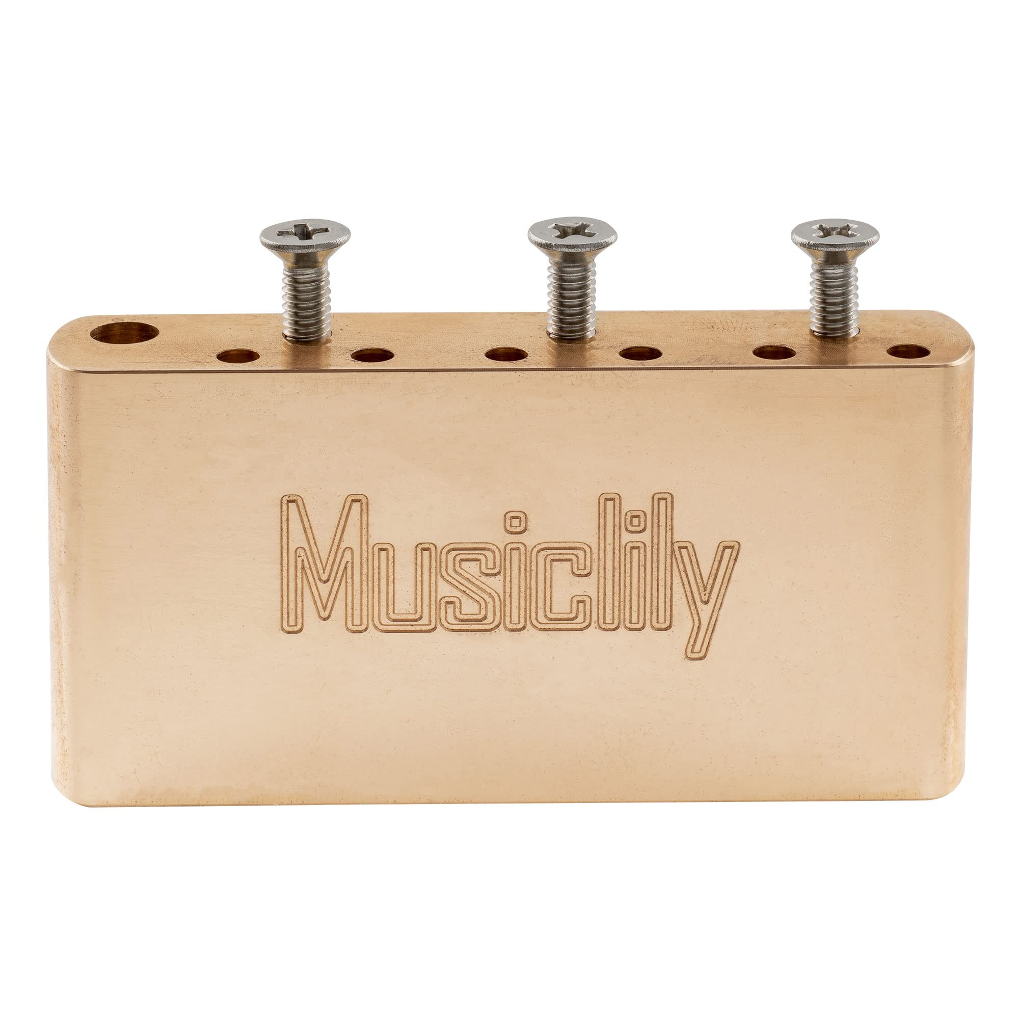 Musiclily Ultra 52.5mm(2-1/16 inch) String Spacing Full Solid Brass Short MIM Style Tremolo Block for China made Squier Pre-2020 Affinity 6-Screw Electric Guitar Bridge, 36mm Tall