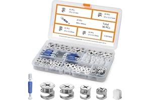 YaaYii Cam Locks for Furniture 90 Pcs 3-in-1 Eccentric Wheels, Furniture Cam Lock Fasteners Compitable with IKEA Hardware Parts, Multi-Size Repair Spare Parts Nut & Bolt Assortment Sets