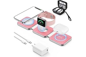 WIRELESS FUTURE CHARGER FutureCharger 3 in 1 Wireless Charging Station for Multiple Apple Devices, Foldable Magnetic Wireless Travel Charger Pad for iPhone 15/14/13/12/11/X/8,Airpods, iWatch-Pink