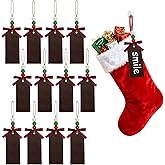 Heliltd 12pcs Burgundy Wooden Christmas Stocking Name Tags with Chalkboard Surface Red White Green Beads and Bow Rustic Farmhouse DIY Ornaments for Holiday Gifts, Stockings and Christmas Décor