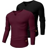 JMIERR Mens Long Sleeve Muscle T Shirts Casual V-Neck Gym Tee Shirts | Henley Shirt, Slim fit, Curve bottom, Hipster, Gym, Workout, Inner cloth, Fall &amp; Winter