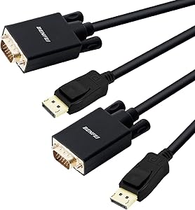 DisplayPort to VGA 6 Feet Cable 2 Pack, Benfei Display Port Male to VGA Male Gold-Plated Cord 6 feet Compatible for Lenovo, Dell, HP, ASUS and Other Brand