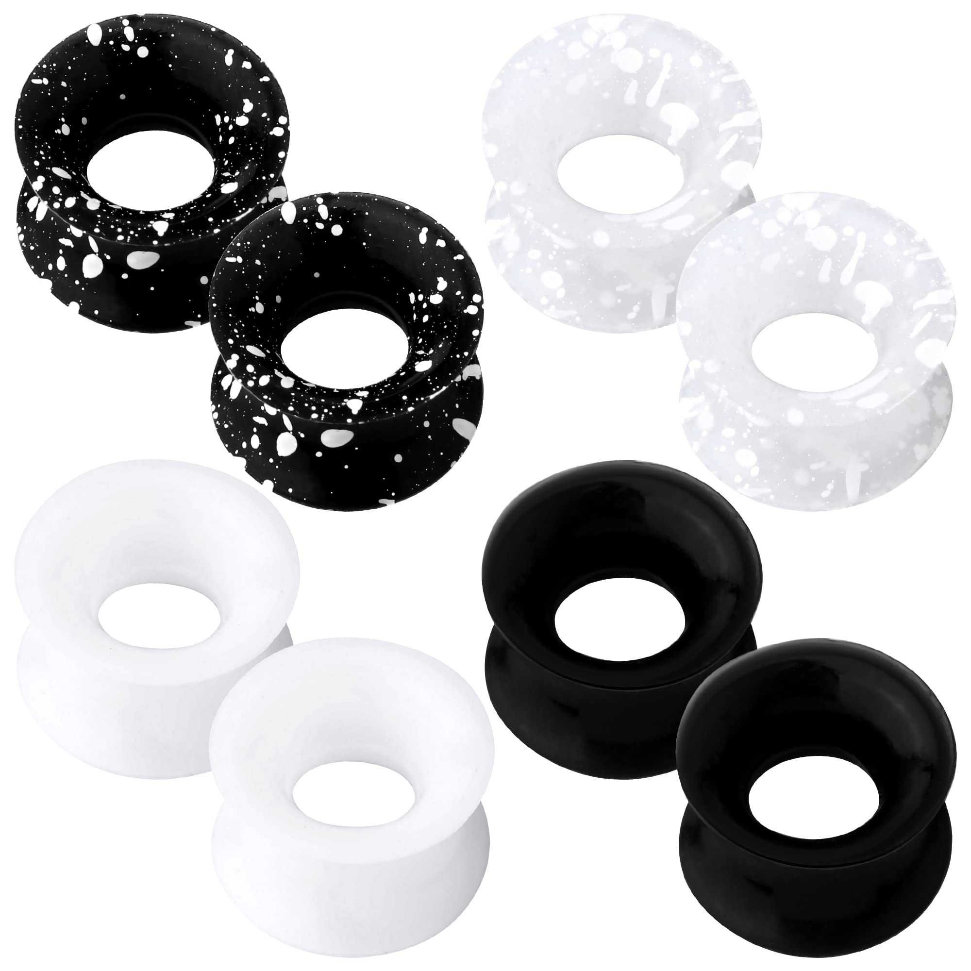 OUFER 8PCS Soft Silicone Ear Gauges Tunnels and Plugs Earrings Flexible Ear Skin Earlets Stretcher Expander Double Flared Set Ears Piercing Jewellery - Black,White