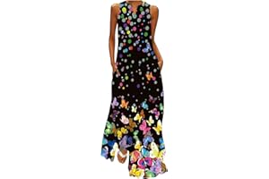 VEDOLAY Maxi Dress for Women Summer Women's Casual Loose Elegant Long Dress Sleeveless Split Beach Floral Dresses
