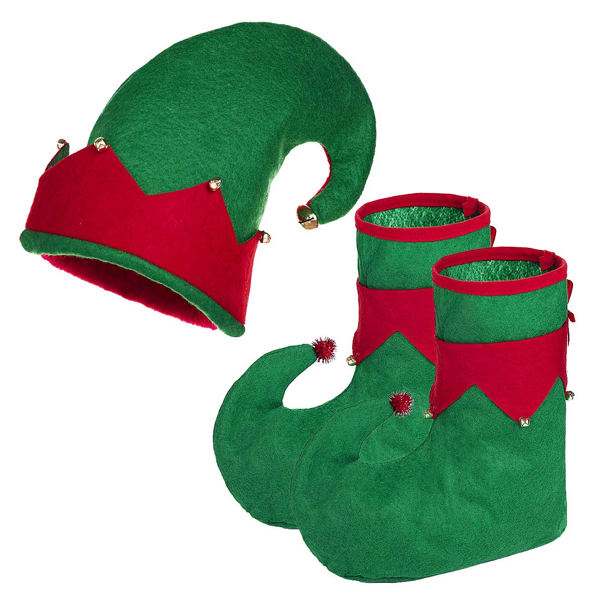 ANSUG Adult Elf Hat and Elf Shoes Red Green Christmas Elf Hat for Santa Elf Fancy Dress up Party Accessory