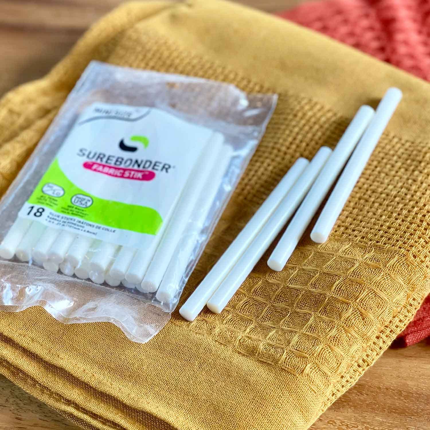 Surebonder White Mini Size Fabric Hot Glue Sticks, 4-Inch Length - Machine Washable, Works with Fabric, Leather, Ribbon, Foam, 18 Pack, White