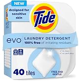 Tide evo Laundry Detergent Free &amp; Gentle Concentrated Laundry Travel Detergent and Instant Dissolve Fights Stains Better than Leading Detergent Sheet, 40 Count (Packaging May Vary)
