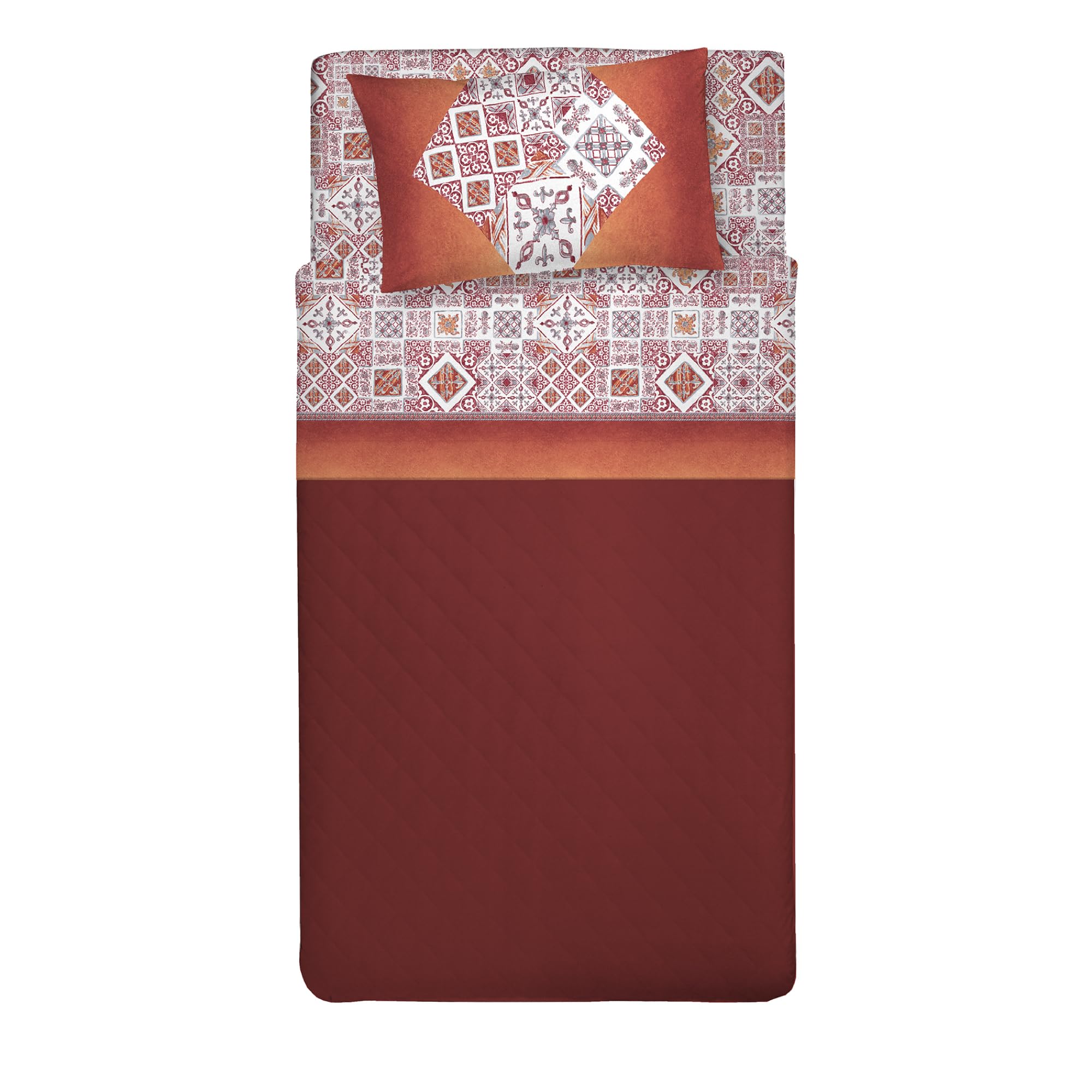PENSIERI DELICATI 100% Cotton Double Bed Set, 120 x 200 cm, Including Bottom Sheet, Top and 1 Pillowcase, Made in Italy, Red Majolica Pattern — image 1