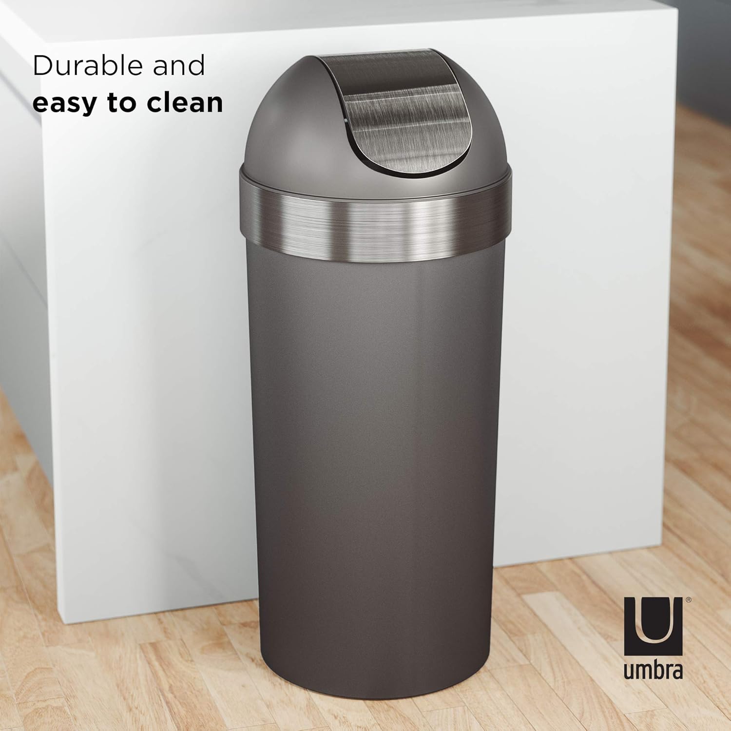 Umbra Venti Swing-Top 16.5-Gallon Kitchen Trash Large, 35-inch Tall Garbage Can for Indoor, Outdoor or Commercial Use, Pewter: Home & Kitchen