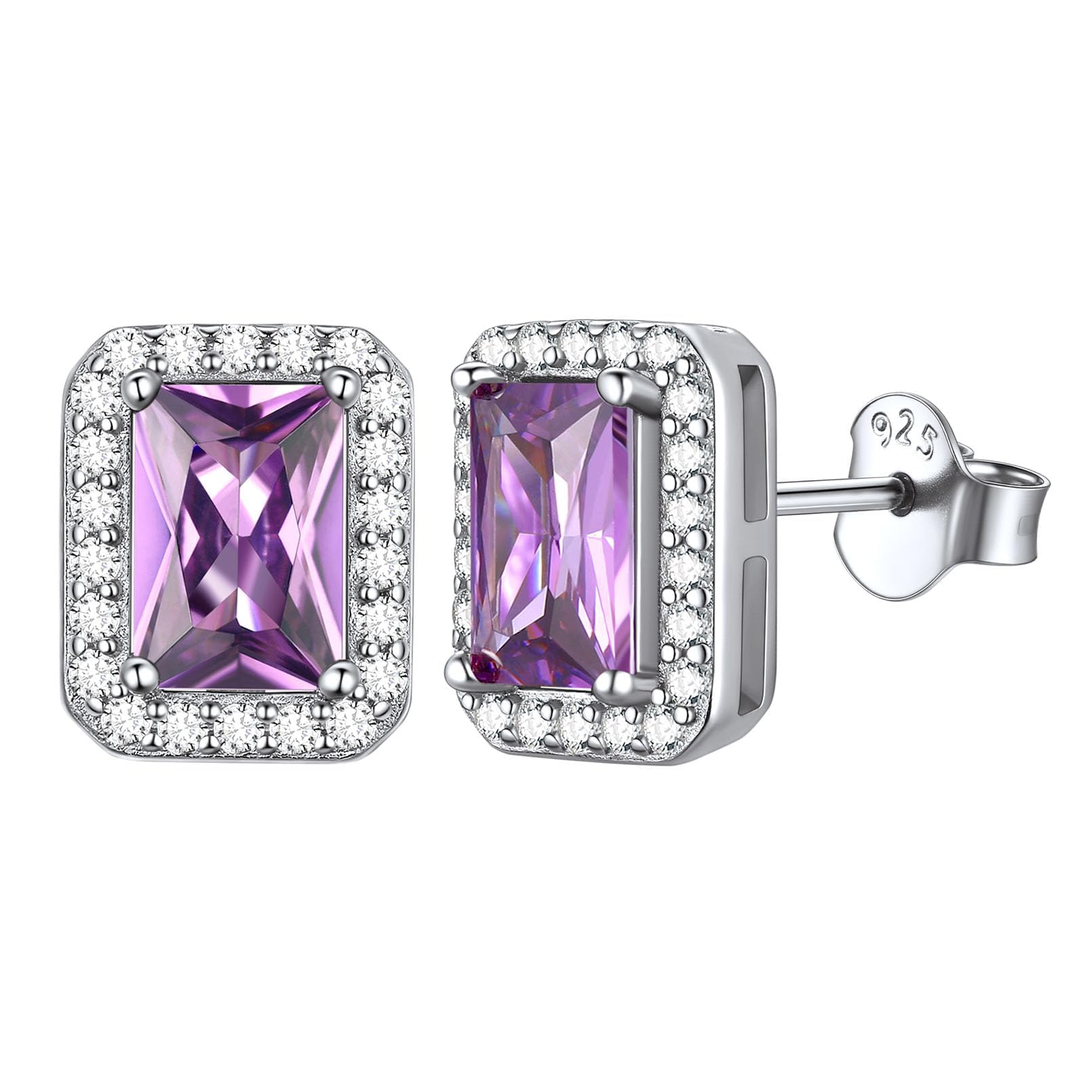 ChicSilver Womens Stud Earrings Sterling Silver June Alexandrite Earring 925 Silver Purple Birthstone Ear Studs Pierced Jewellery